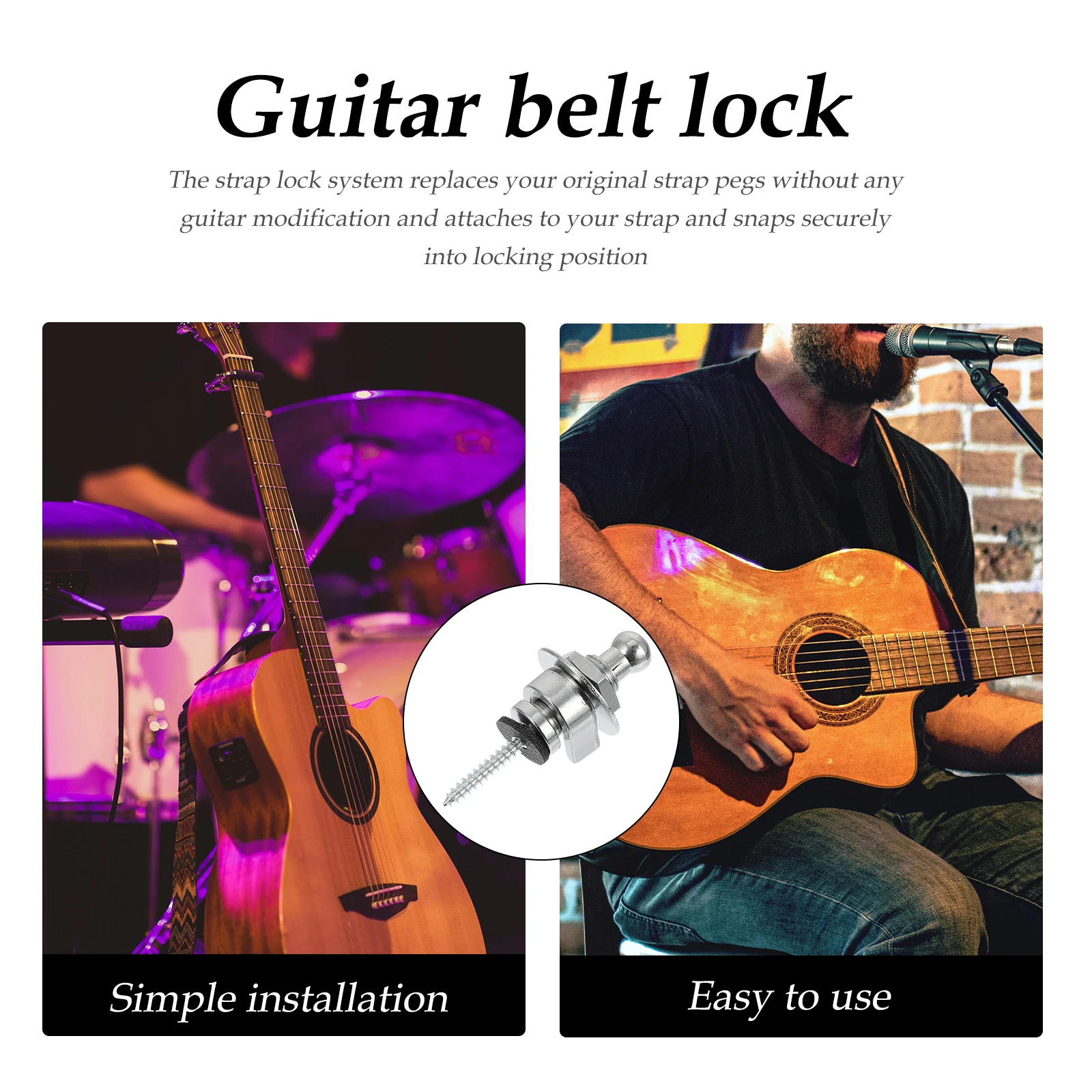 

2Pcs Anti-slip Guitar Tail Nails Silver Strap Lock Studs for Acoustic Electric Bass Durable Material Easy Installation