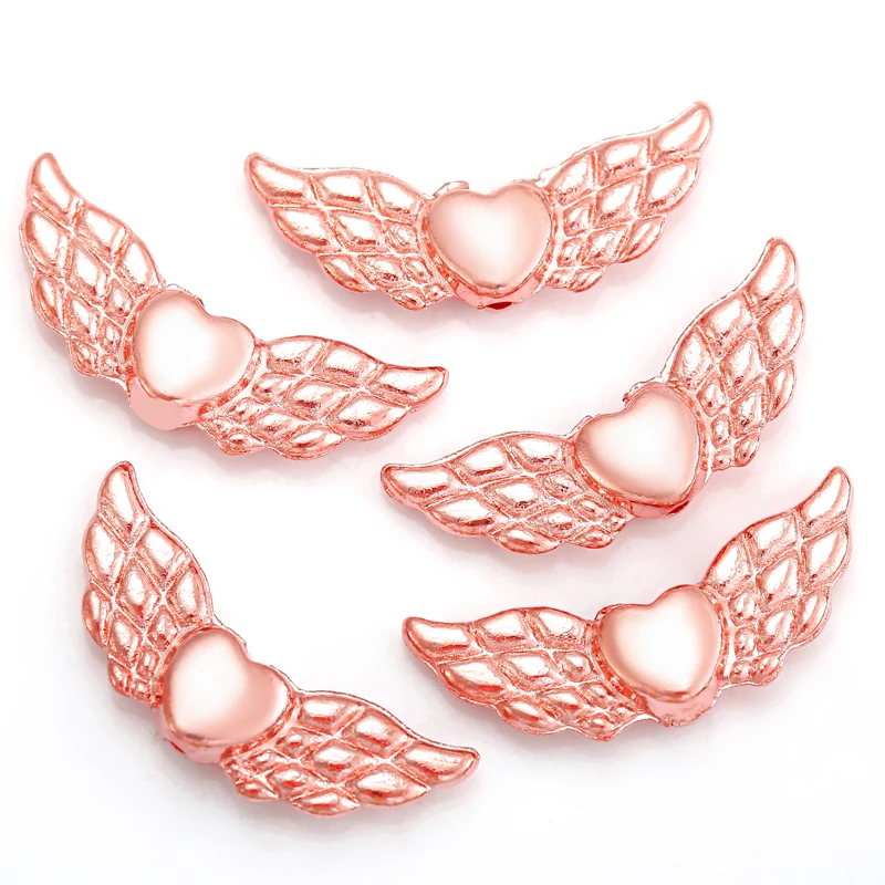 15pcs 8 color heart shaped Angel Wings Spacer Bead Charms Jewelry Making DIY Jewelry accessories Handmade Craft 22*9mm D451