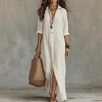 Casual Long Sleeve Loose Maxi Dress Women 2026 Summer Solid Color Turn-down Collar Beach Long Dresses Elegant Vestidos - Image 3