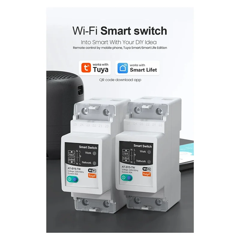 AA60-Tuya Smart Circuit Breaker 2P 63A Remote Control Of Home Appliances For Smart Life APP CNMIBO