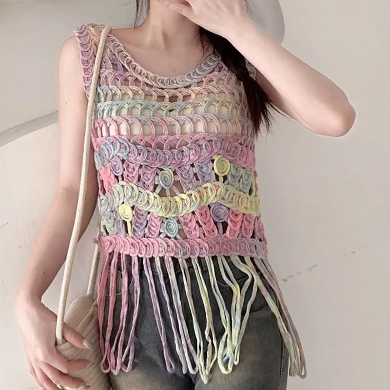 crochet tanks tops women summer fringe corchet tops