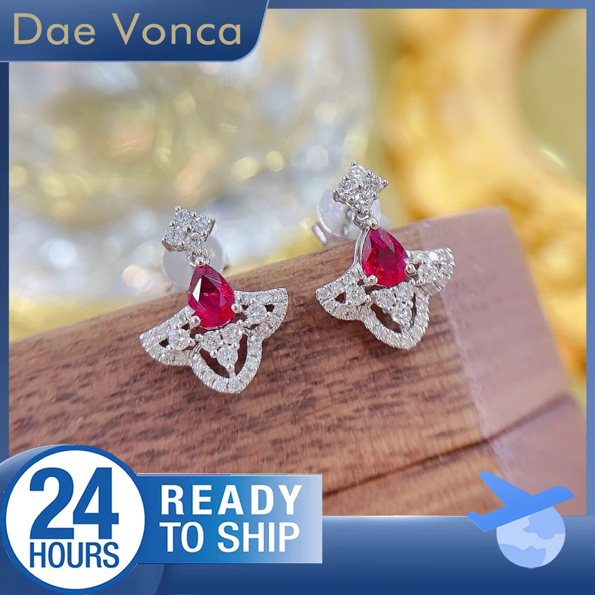 Skirt Shaped Natural Ruby Diamond Earrings Pear Natural Ruby and Round Natural Diamond Earrings Valentines Gift For Women