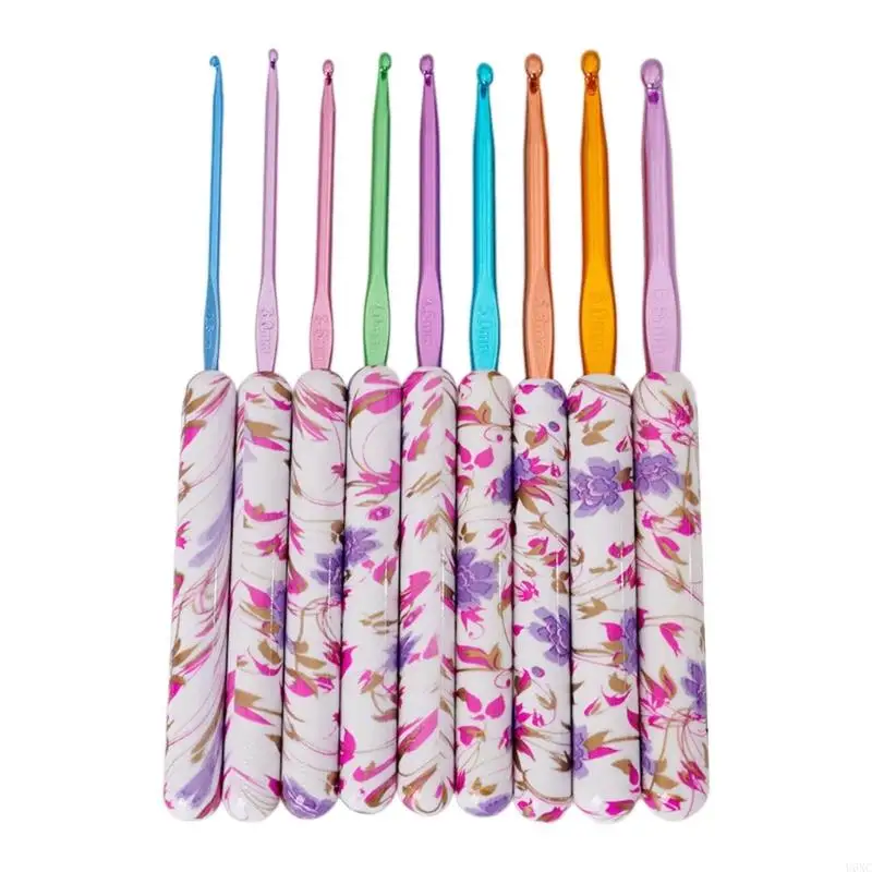 

U6XC 9 Size Crochet Hooks 2.5mm-6.5mm Ergonomic Crochet Hook Long Handle Crochet Hook