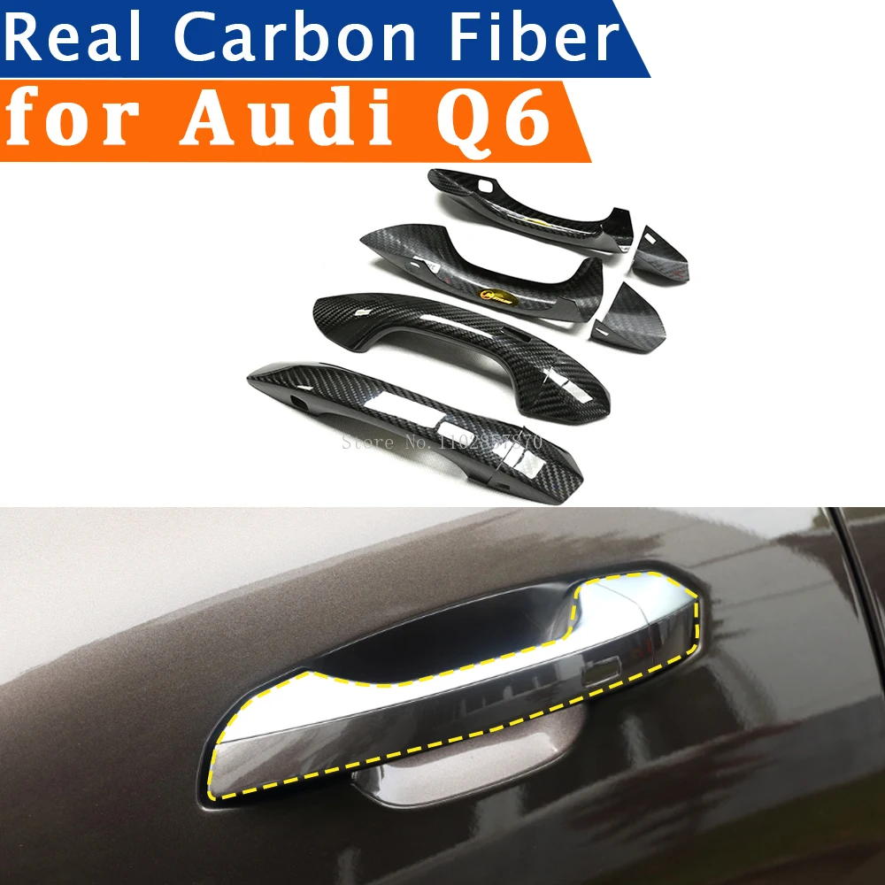 

For Audi Q6 2022-2023 Accessories Real Carbon Fiber Door Handle Cover Frame Sticker Exterior Trim Bodykit