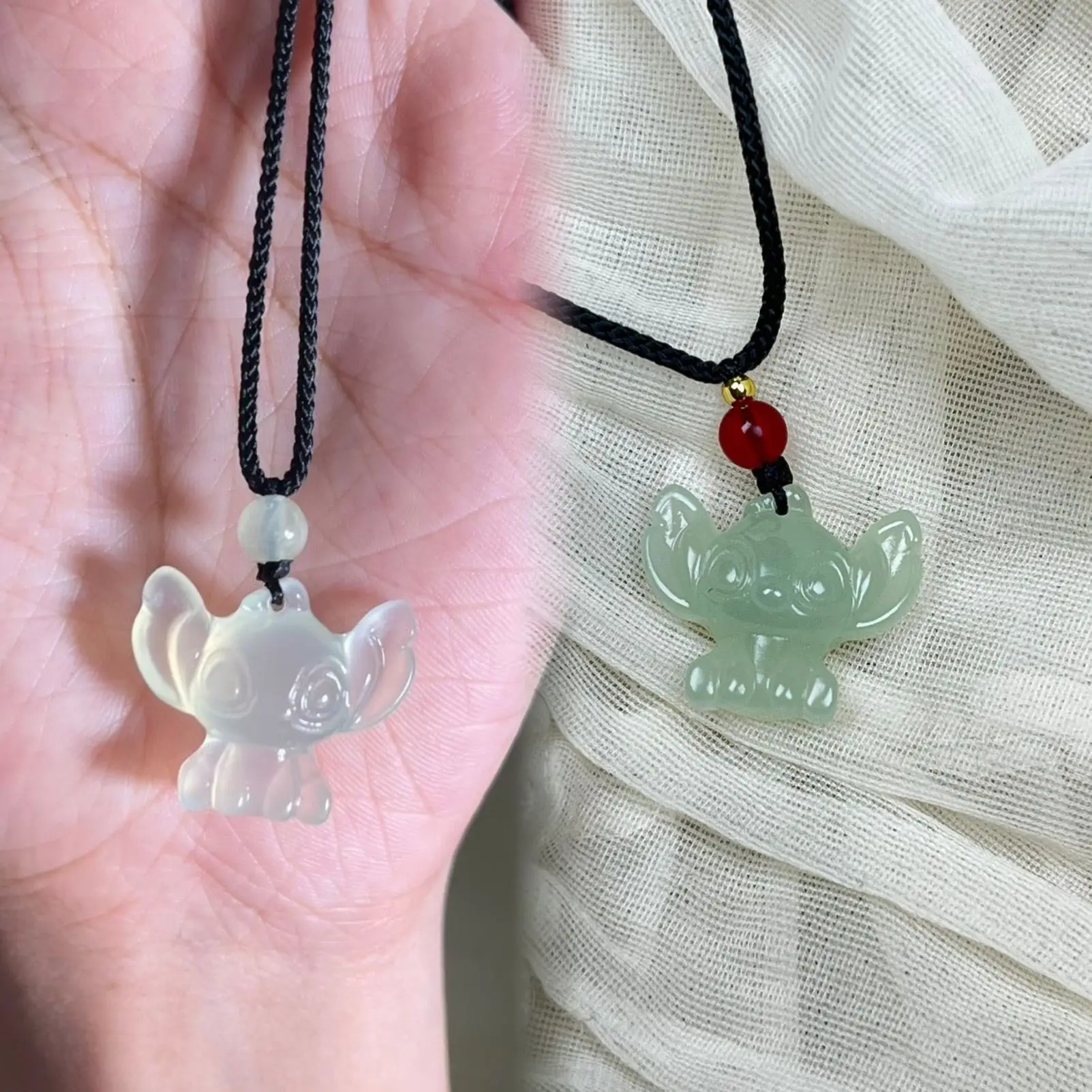 

Disney Stitch Resin Imitation Jade Necklace Woven Pendant Women Simple and Fashionable Decorative Pendant Necklace Holiday Gifts