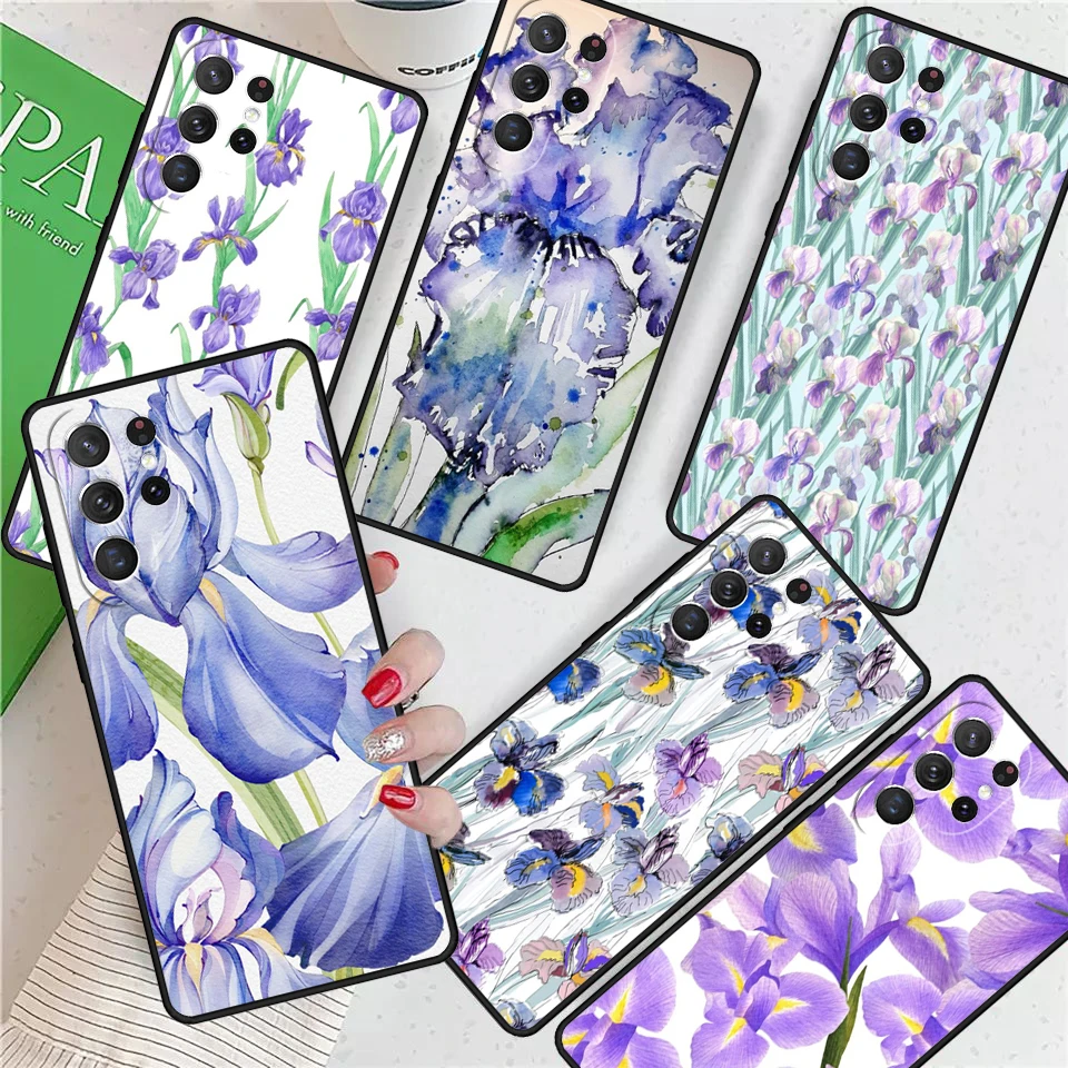 Blue Iris Flower For Samsung Galaxy S24 Ultra S21 S22 S8 S9 S10E Note 10 20 Plus FE S23 Phone case Cover Coque