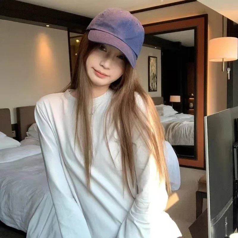 달콤한 플리츠 레이스 밑단 긴 소매 셔츠 여성 가을 겨울 한국 스타일 다용도 심플 화이트 이너웨어 탑 의류