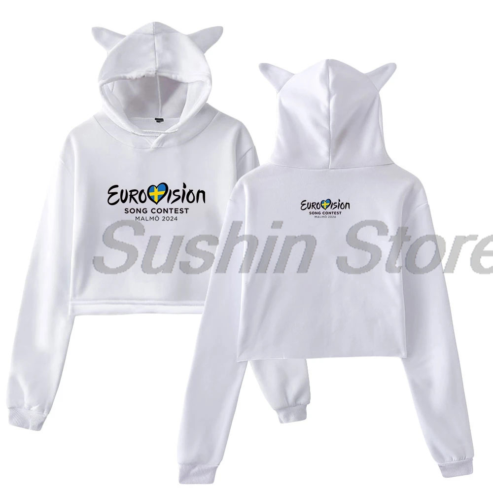 Eurovision 2024 Pullover Cat Ears Hoodie Long Sleeve Sweatshirt Female Crop Top Eurovision Song Contest Women's Clothes