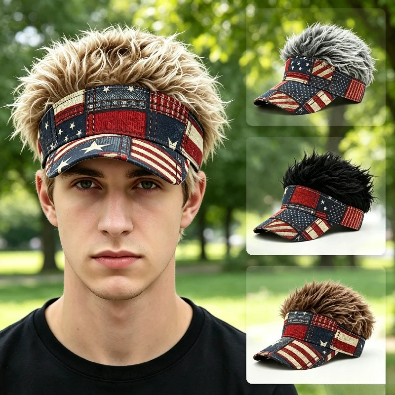 Fashion Men Fake Hair Baseball Cap Funny Wig Visor Hat USA Independence Day Sun Hat Teenager Cap Spring Autumn Adult Hats