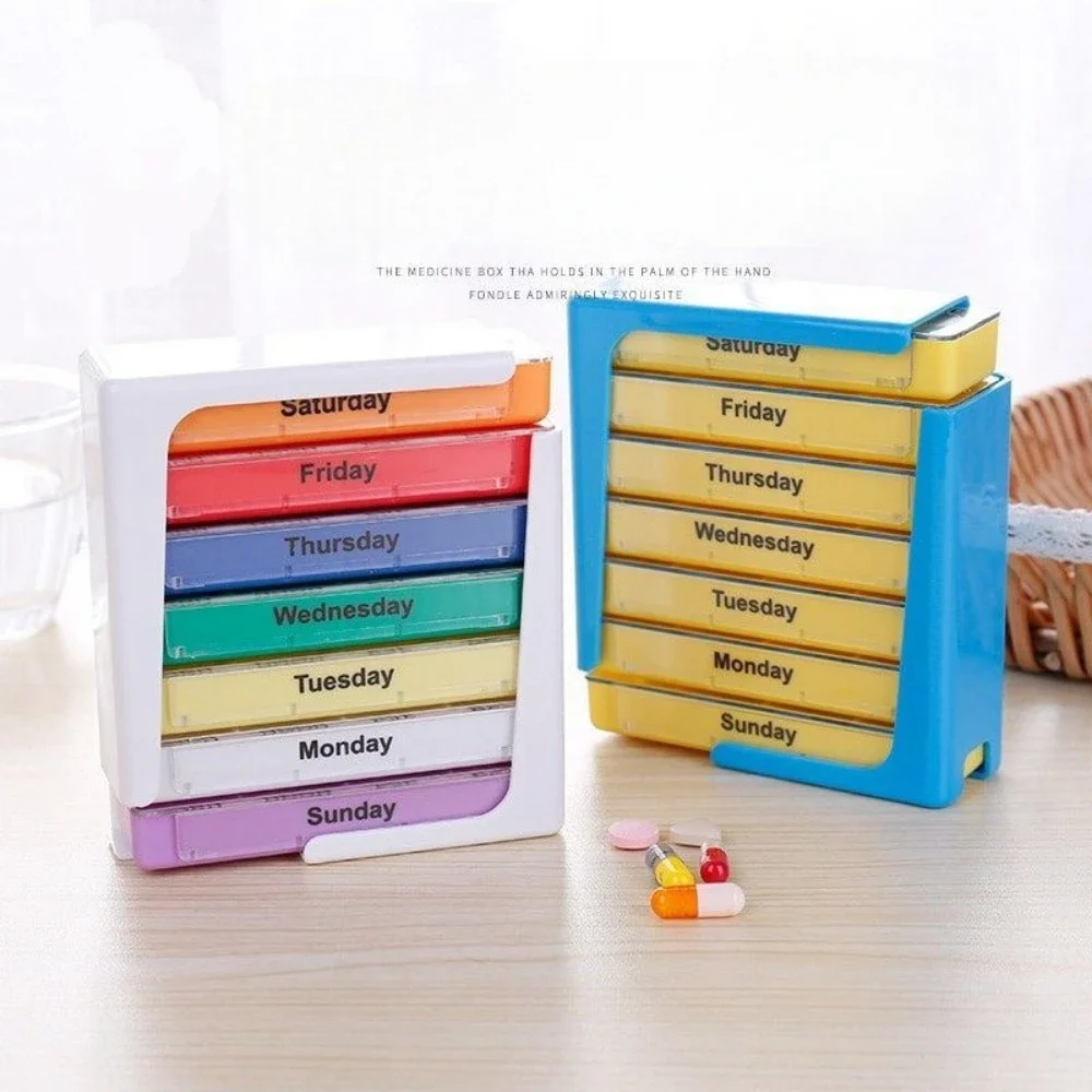 Portable Large Capacity Pill Box Weekly 7 Days with 4 Frames Storage Dispenser Box 28 Compartments Pill Organizer Home Travel