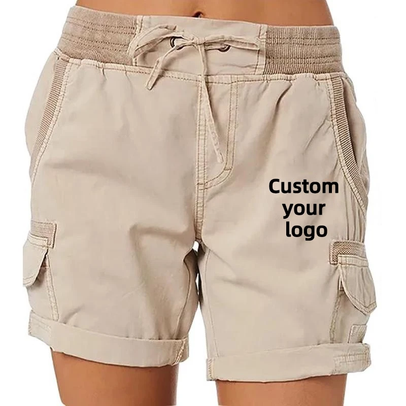 2023 Summer DIY Logo Printed Women's Drawstring Beach Shorts Elastic Waist Sport Shorts Jogging Pants Casual Loose Cargo Shorts