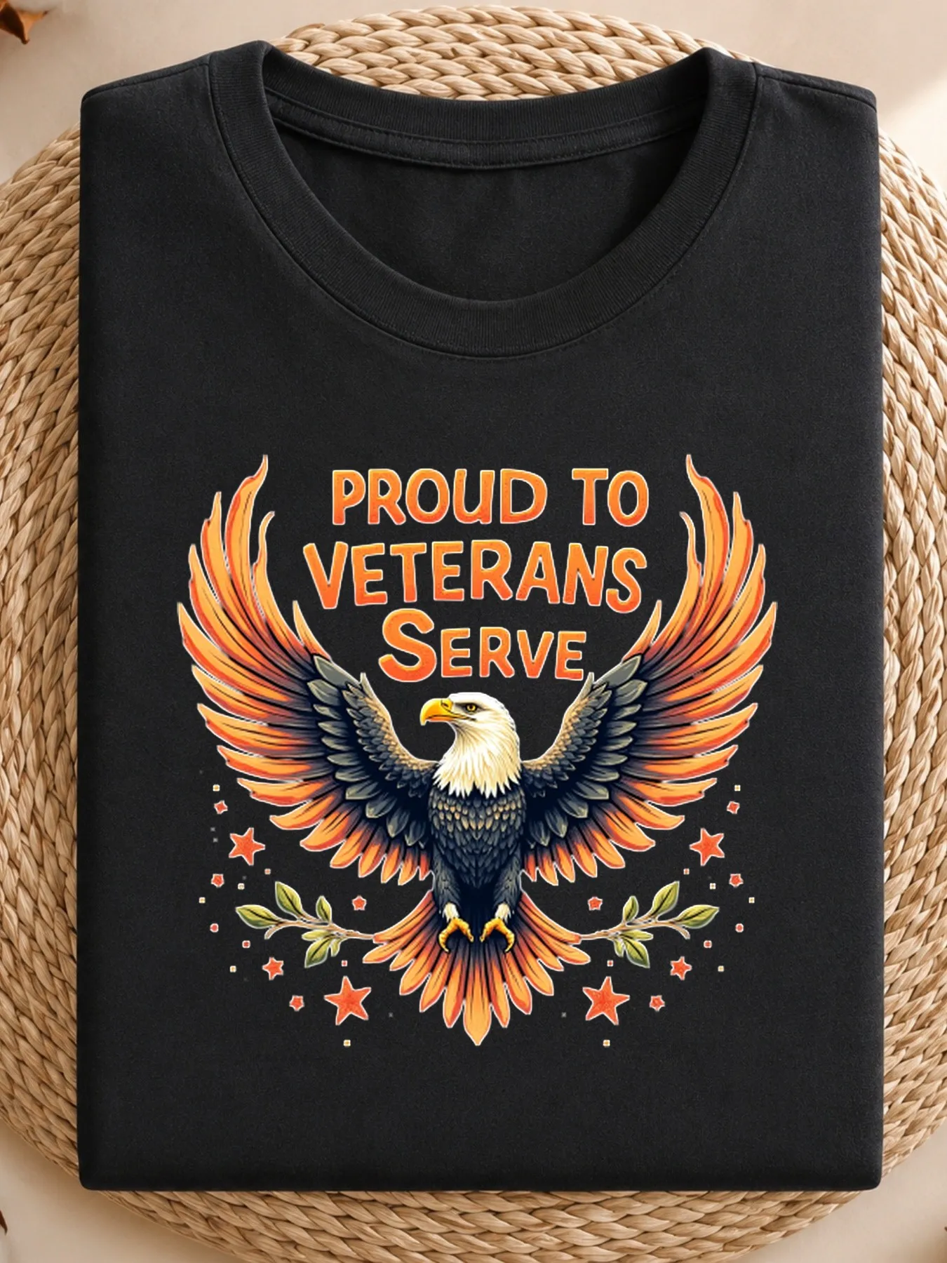 Men's Retro Graphic Tee Summer Casual Loose Fit Fashion Shirt Printed With A Spread-winged Eagle Stars And Proud To Veterans Ser