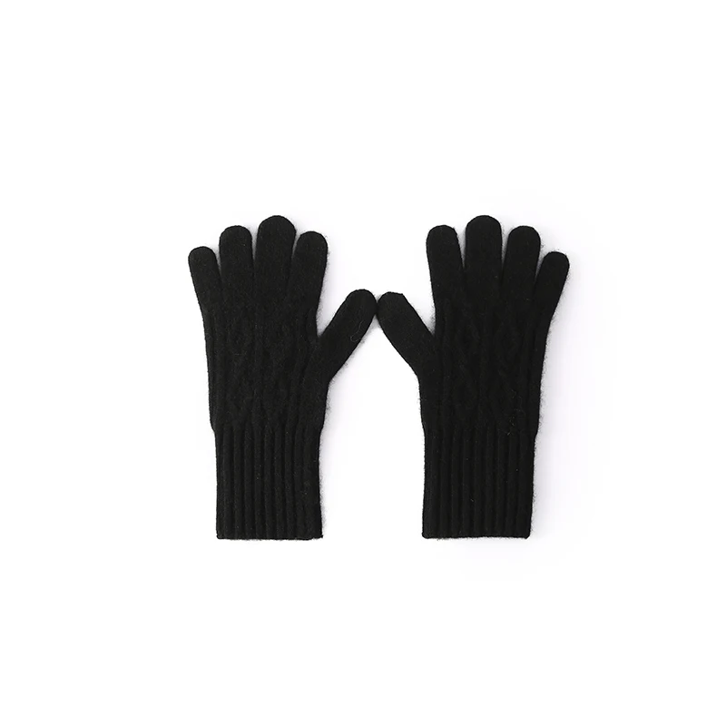 Touchscreen Men and Women Thickened Gloves 100% Cashmere Warm Cold-Proof Knitted Wool Cable Knit Fingerless Gloves