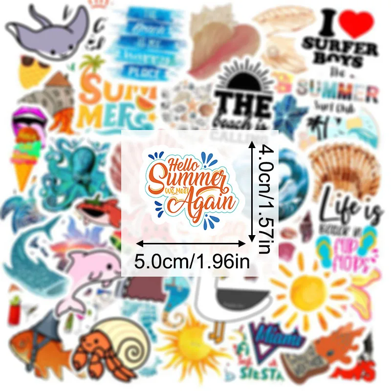 Summer Ocean Beach Stickers Pack Shark Turtle Sea Animal Vinyl Stickers Waterproof Decals Laptop Water Bottle Skateboard DIY