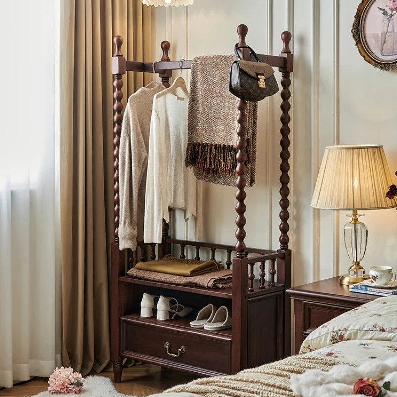 retro solid wood coat rack, medium and ancient style entry, floor-to-ceiling hanger in the bedroom, clothes artifact by
