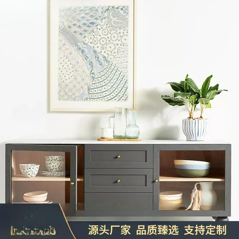 

Customized American light luxury solid wood TV cabinet Nordic simple marble tea cabinet