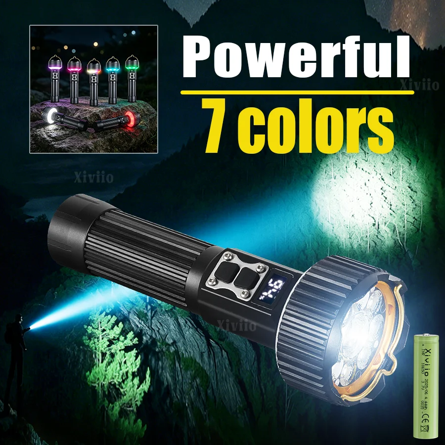Powerful LED Strong Light Flashlight COB Side Work Light with Hook Type-C Charging Digital Display for Fishing Outdoor Camping