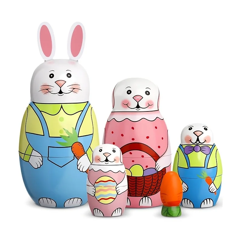 

5Pcs Easter Bunny Nesting Dolls Set, Handmade Stackable Toys & Home Decor, Collectible Gifts for Kids,Christmas, Birthday