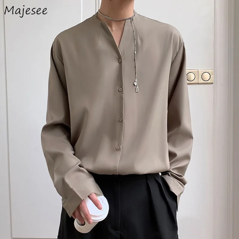 

Long Sleeve Shirts for Men Simple Loose Mature Smart Casual Ulzzang Handsome Fashion All-match Harajuku Classic Daily Рубашки