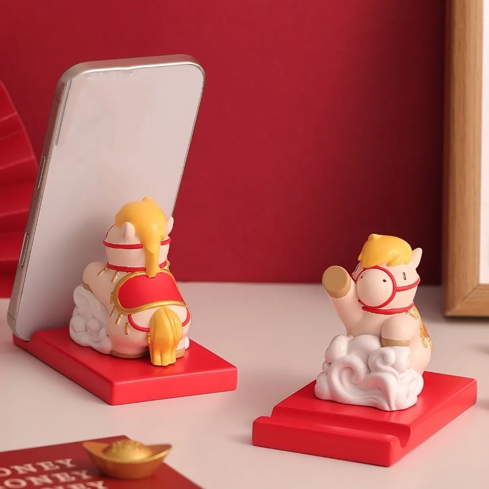 

Mascot Zodiac Horse Phone Stand Ornament Festival Decorative Animal Statue 2026 Horse Ornaments Holder Cute Cartoon