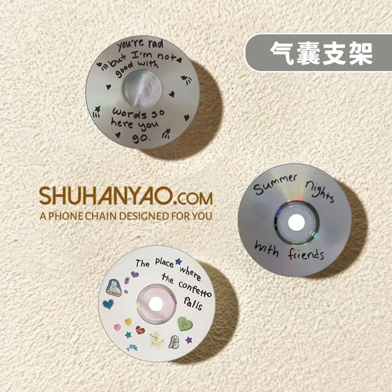 

Music Disc Circular Creative Phone Airbag Bracket Adhesive Rotation 360 Retro CD Pattern Phone Bracket