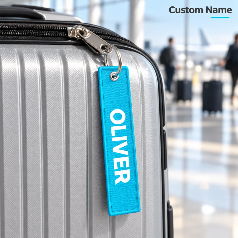 1Pc Personalized Custom Name/Text Luggage Tag Fabric Bag Label with Metal Key Ring for Suitcase Backpack Travel Accessories Gift