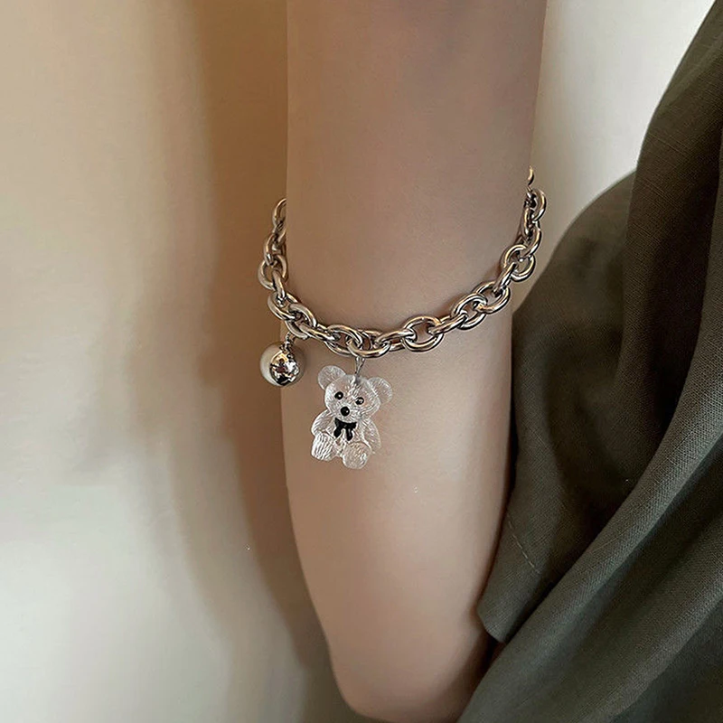 Fashion Alloy Transparent Bear Pendant Hollow Bracelet For Women Three Dimensional Bear Bracelet Girls Bracelet Jewelry Gifts