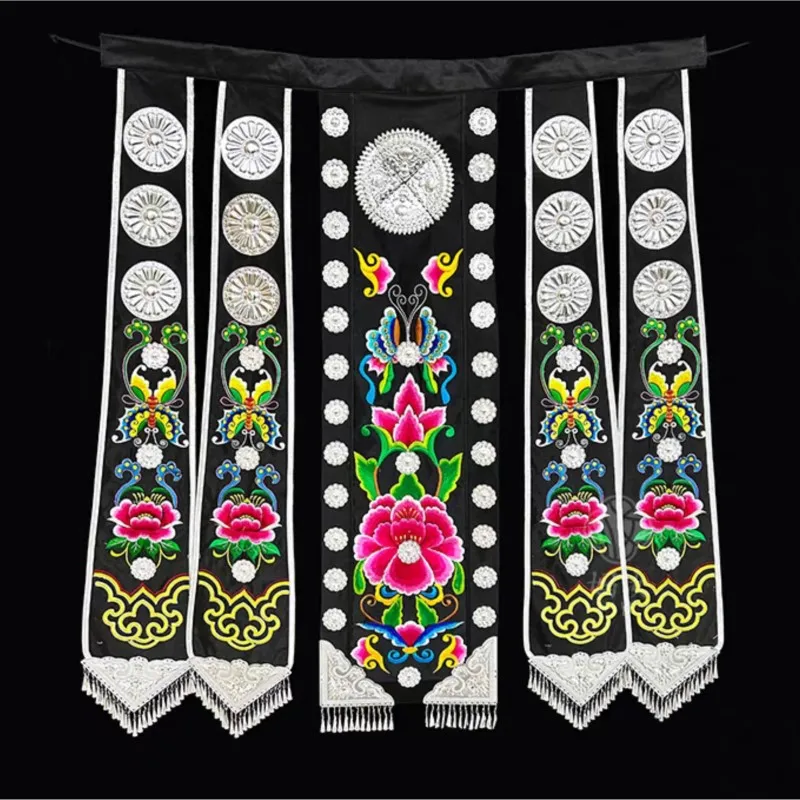 Chinese Miao Heavy Industry Embroidery Belt, Hmongb Ethnic Minority Clothing Ribbon Skirt Accessories