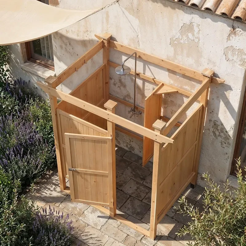 Cedar Wood Outdoor Shower Enclosure with Lockable Door
