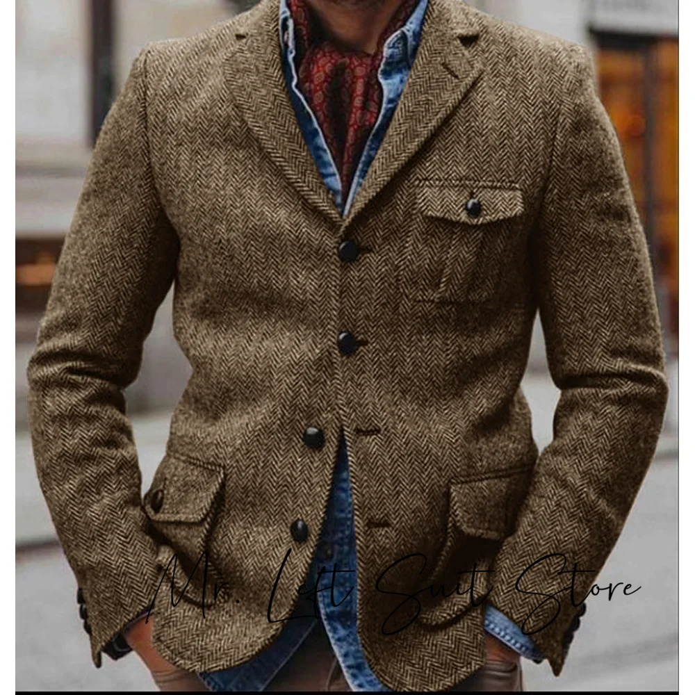 Veste à chevrons crantés pour hommes, blazer à revers, manteau imbibé, coupe-vent, vêtements de camping, haute qualité