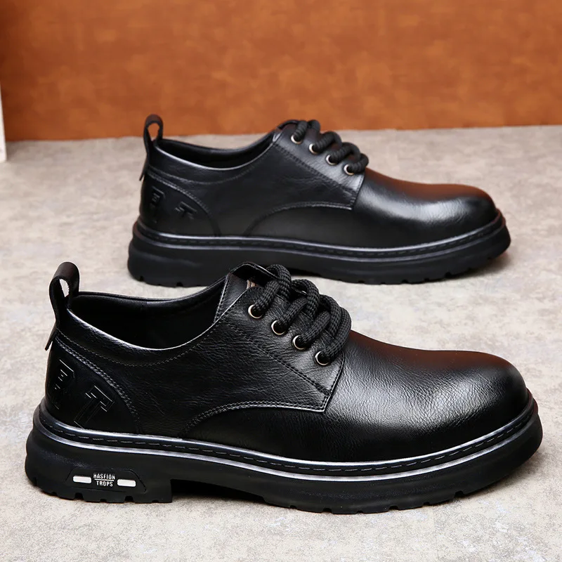 2024 Leather Casual Shoes for Men Comfort Lace Up Work Luxury Shoes Men Outdoor Banquet Light Black Oxford Shoes נעלי אלגנט לגבר