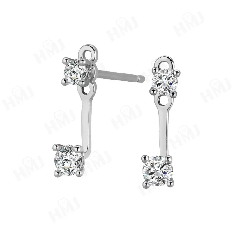 925 Sterling Silber Ohrstecker, zweifach tragbar, runder Schliff, hängend, für Damen, eleganter Hochzeits- und Feinschmuck, Geburtstagsgeschenke, Charms – Detail 14