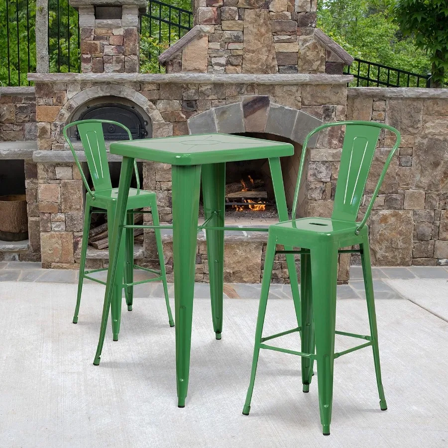 

4 Pack 30 High Green Metal Indoor-Outdoor Barstool with Back - Durable and Stylish Kitchen Furniture for Home Dining Room Patio