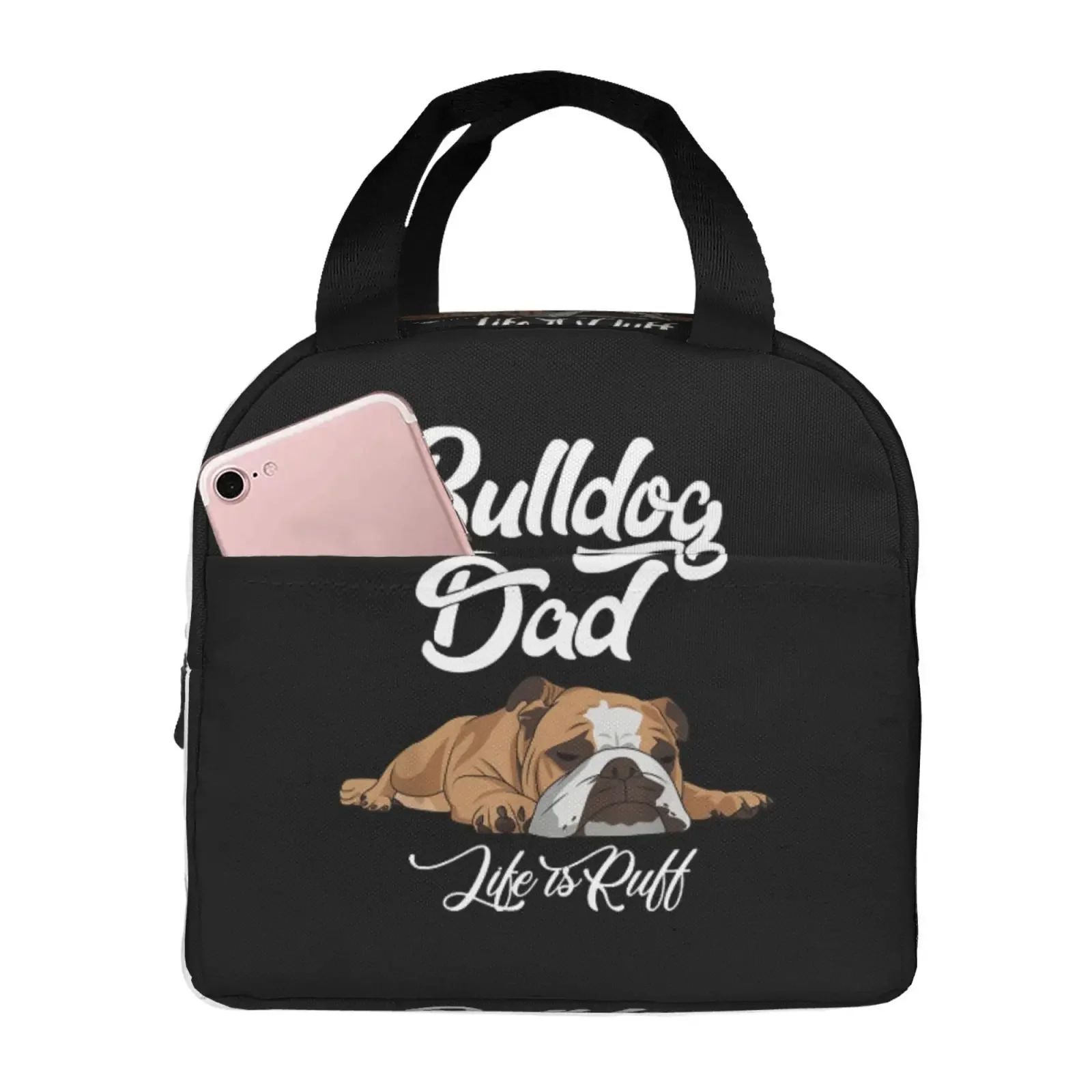Bulldog Dad Pet Animal Lover Lunch Bag For Girls Funny Lunch Box Fun Picnic Cooler Bag Portable Zipper Oxford Thermal Lunch Bags