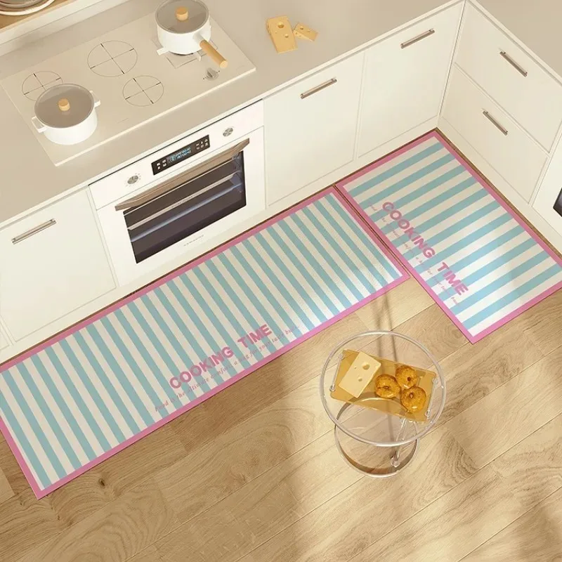 

Kitchen Mat Waterproof Carpet Pvc Leather Non-slip Oil-proof Floor Mats Multicolor Stripe Home Decoration Rug Alfombra De Cocina