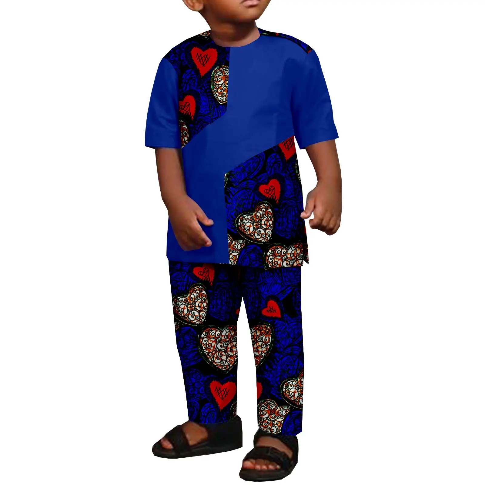 African Clothes for Boys Kid Outfits Dashiki Summer Cotton Ankara Print Top and Pant Sets Bazin Riche Children Outwear Y224017