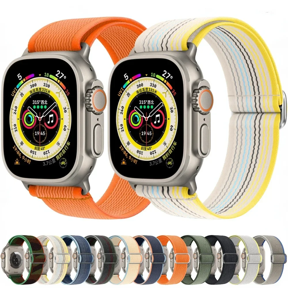 

Нейлоновый ремешок с петлей для Apple Watch Band Ultra 2 49 мм 46 мм 42 мм 45 мм 41 мм Эластичный ремешок iWatch Series 10 9 8 7 6 5 4 3 SE 44 мм 40 мм