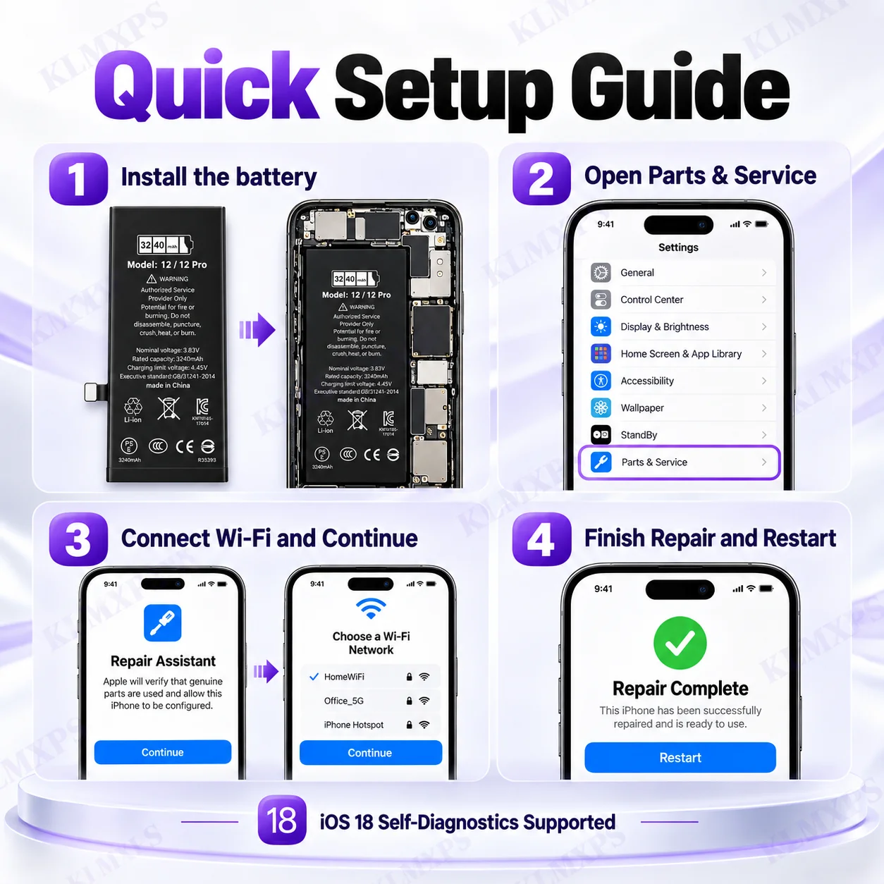 High Capacity Battery for iPhone 15 Plus Pro Max Replacement Battery iOS 18 Compatible Repair Tool Kit Included