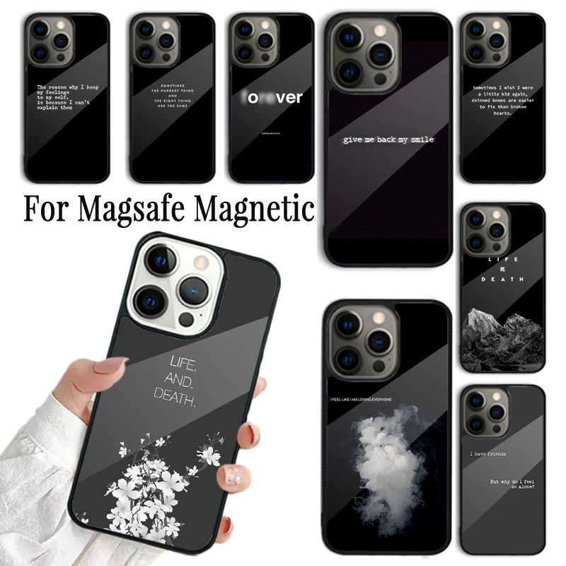 Coque Phone Case For iPhone 16 15 14 13 12 11 Pro Max Plus Magsafe Magnetic Wireless Charging Cover depressive death phrases