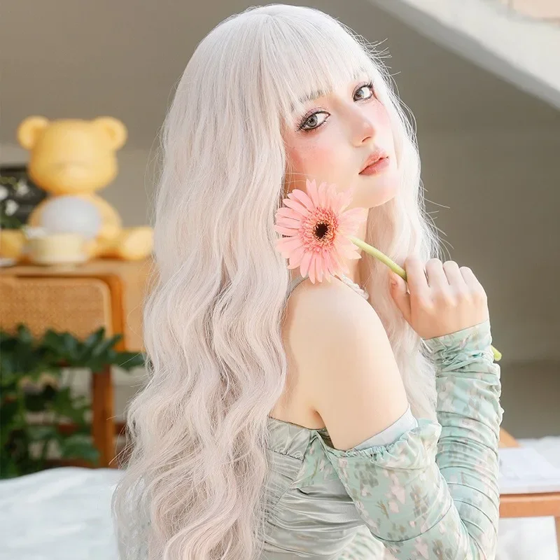 65cm Long Curly Silver Beige Mixed Lolita Wig New Fashion Hair Synthetic Anime Halloween Party Cosplay Wig For Women