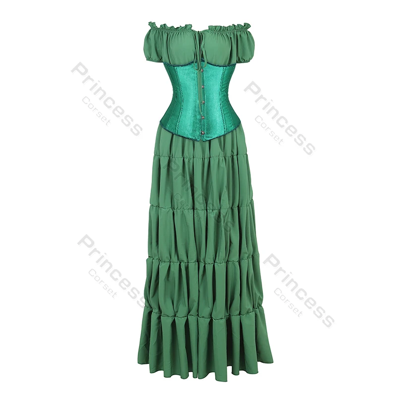 Corset Dress Victorian Shoulder Off White Wedding Dress Underbust Corset Top Medieval Dress Costume for Women Plus Size Green