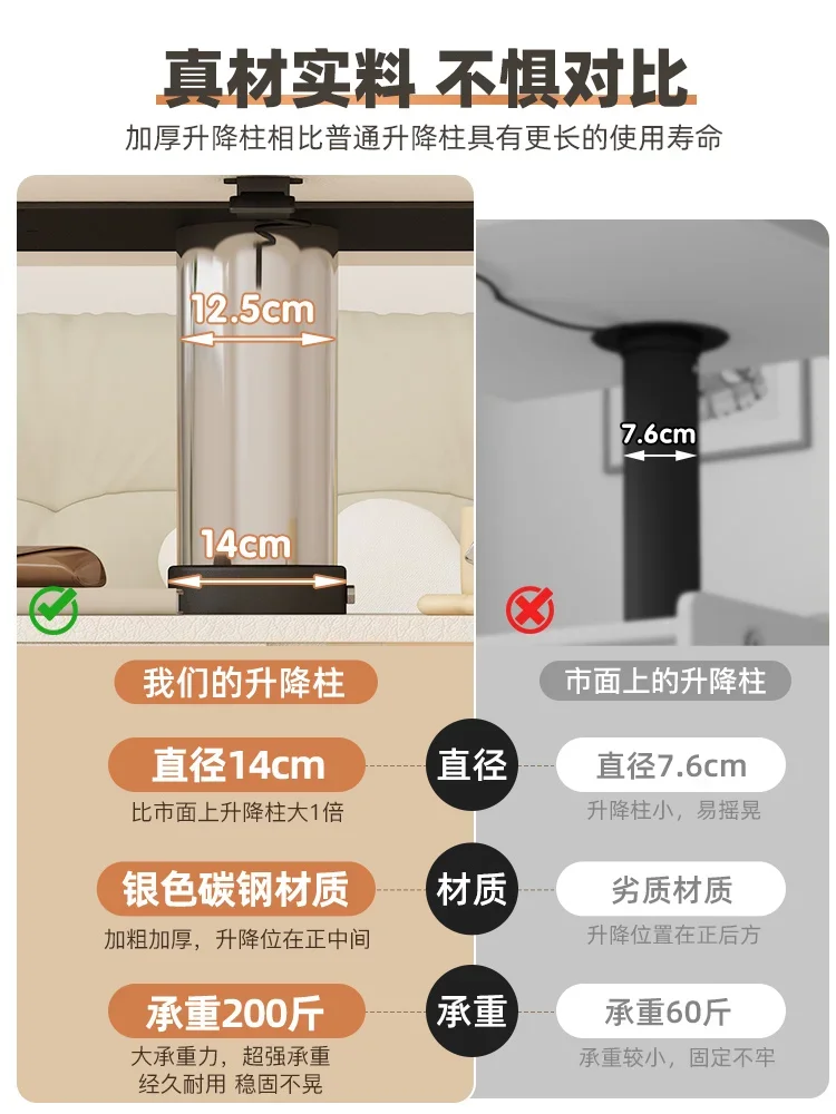 exceFrench Cream Wind Lift Coffee Table Integrated Dual-purpose Small Apartment Living Room Folding Mobile Rotating Coffee Table