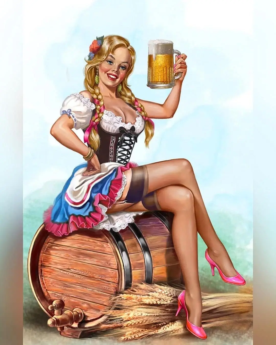 Barrel Pin Up Girl Wheat Beer Metal Sign Wall Decor Vintage Tin Sign for Home Bar Coffee ;