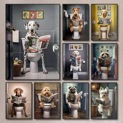 Simpatico animale cane procione toilette lettura divertente poster wall art tela pittura per soggiorno decorazione della casa