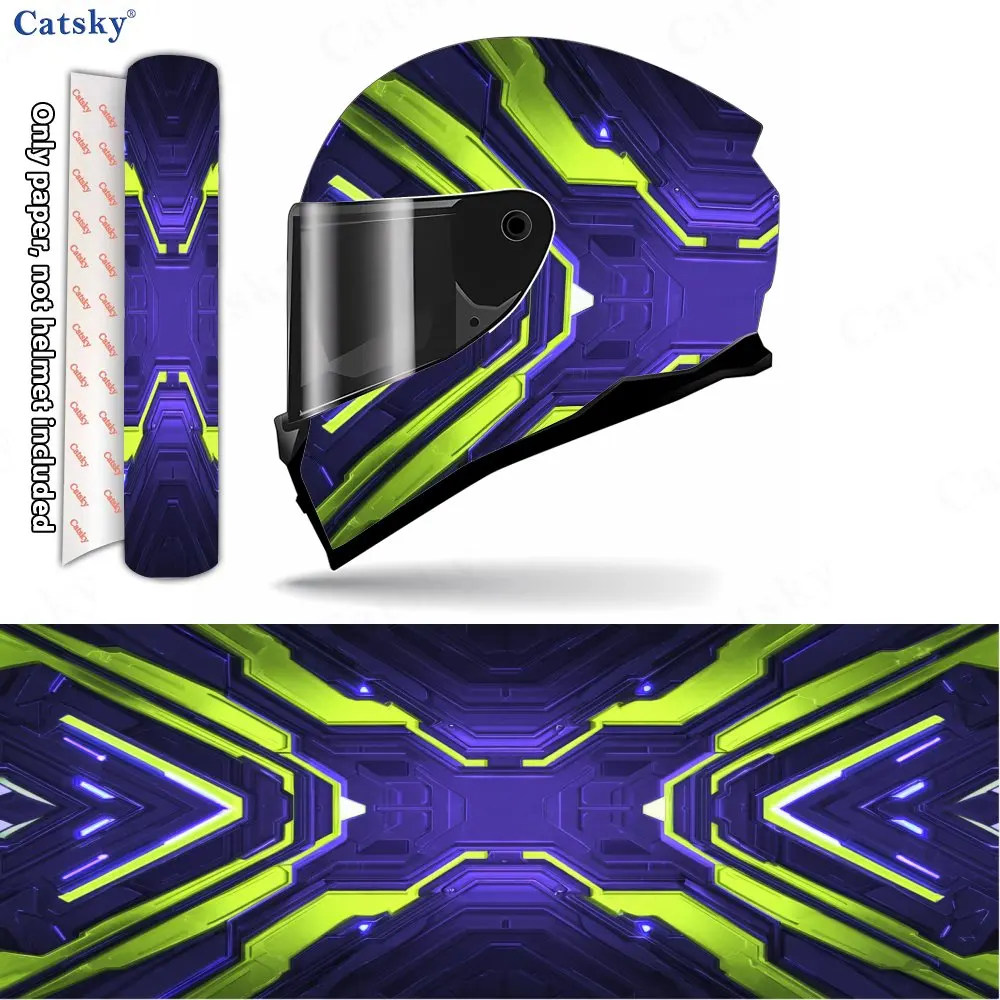

Purple-Black & Fluorescent Yellow Helmet Vinyl Wraps, Waterproof Scratch-Resistant Full Face Helmet Decals, Durable PVC Decorati