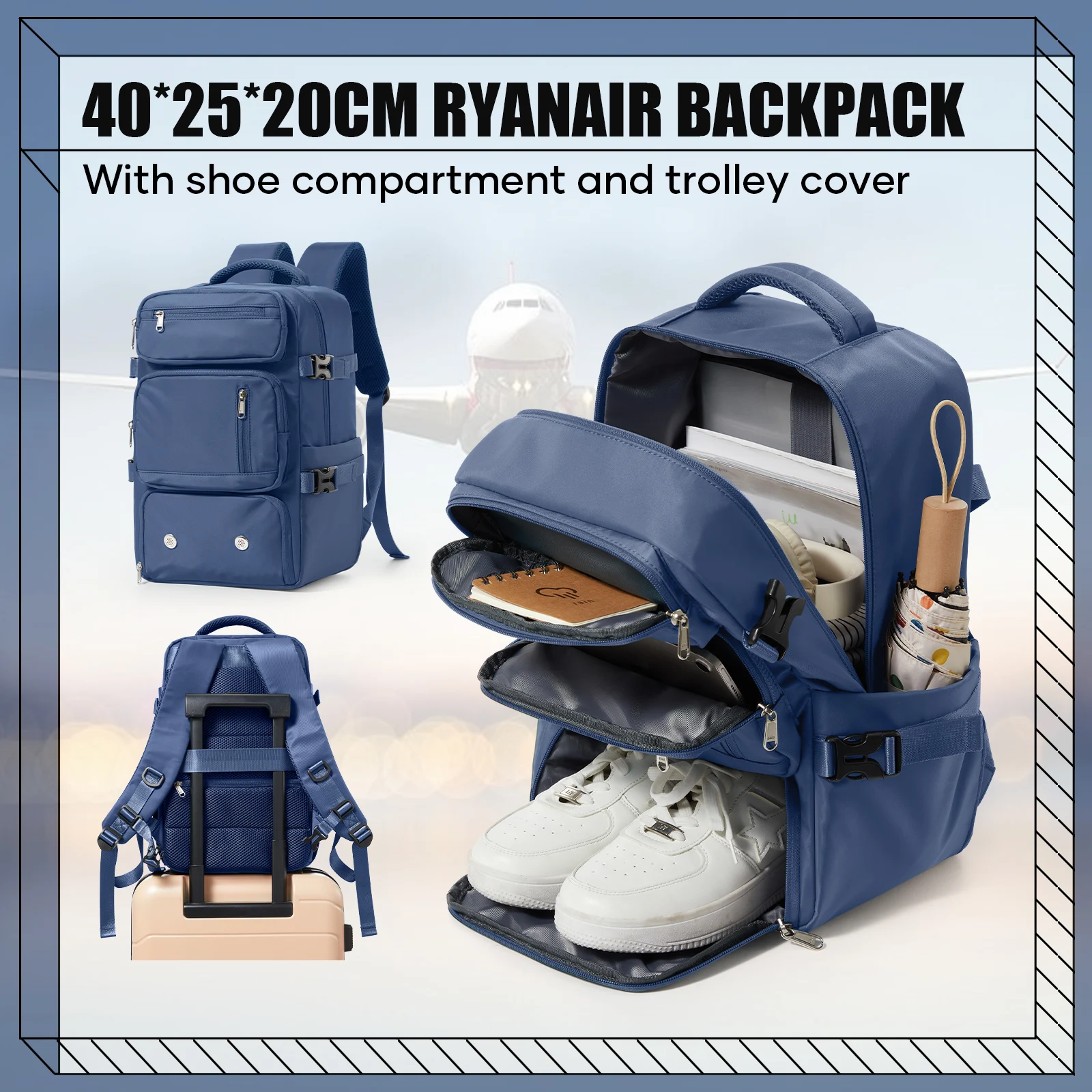 

Travel Backpack Airplane Cabin Bag Ryanair Backpack 40x20x25 Luggage Laptop Bag Anti-Theft Men Women's Bag for Sports Trekking