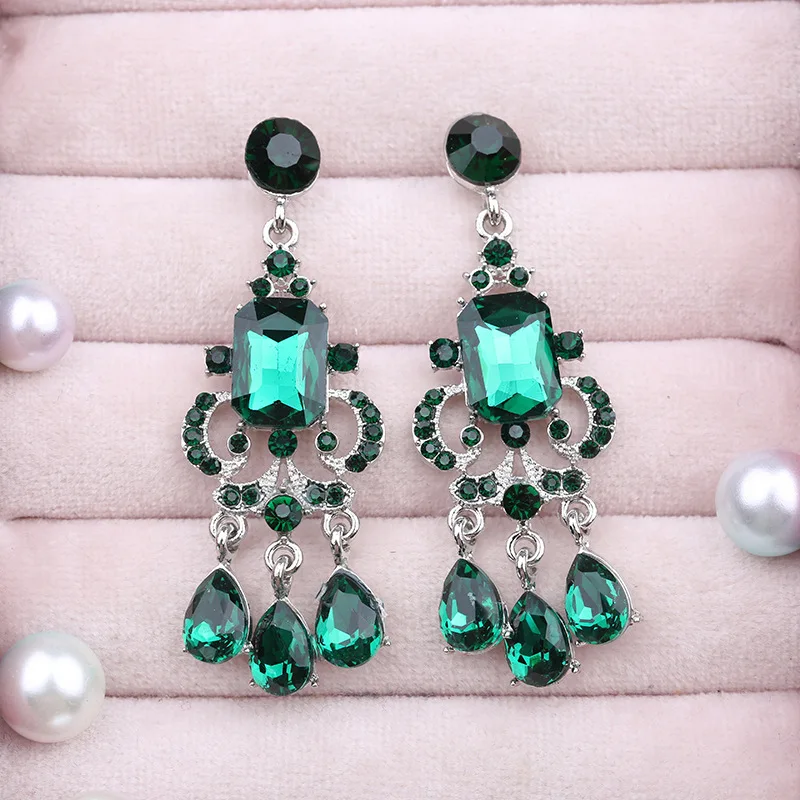 Retro crystal fringed earrings bridal water drop earrings star with light luxury toast dress earrings hot ** hair
