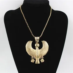 Newest Fashion Metal Gold Color Egyptian Horus Bird Falcon Holding Ankh Pendant Necklace Bib Chain Choker Animal Hiphop Necklace