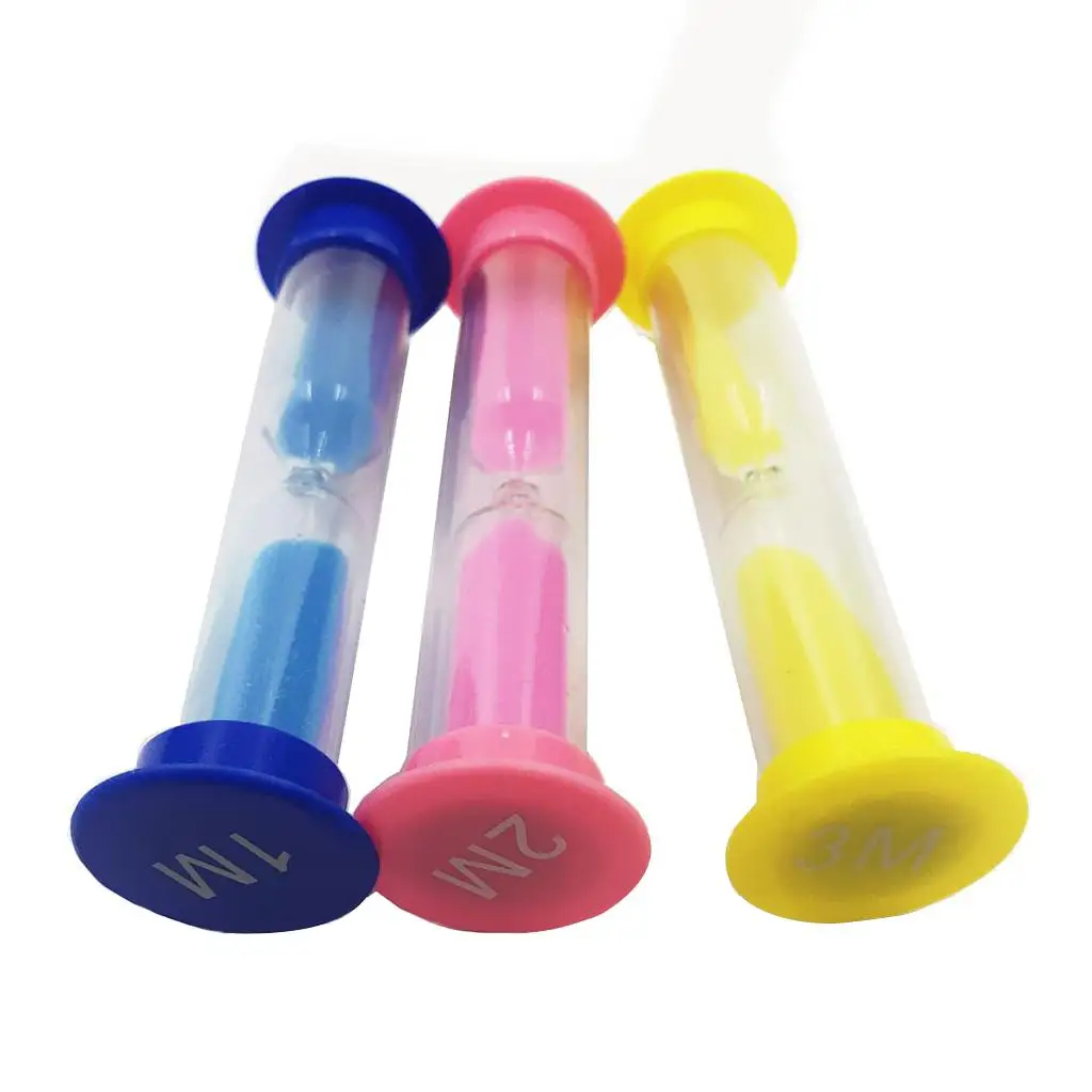 Set of 3 Sand Timer - Hourglass Sandglass Timer - Blue + Pink + Yellow, 1 Minute + 2 Minutes + 3 Minutes