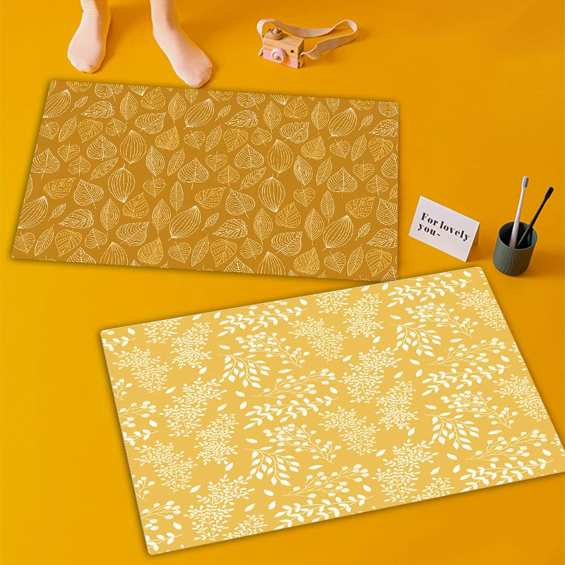 Golden Leaves Plant Rugs for Bedroom, Washable Carpet, Non-Slip, Protective Floor, Welcome Kitchen Door Mat, Fall Decor